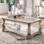 Meja Tamu Ukir Mewah Desain Klasik Finishing Champagne Gold