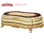 Meja Tamu Ukir Mewah Desain Klasik Finishing Champagne Gold