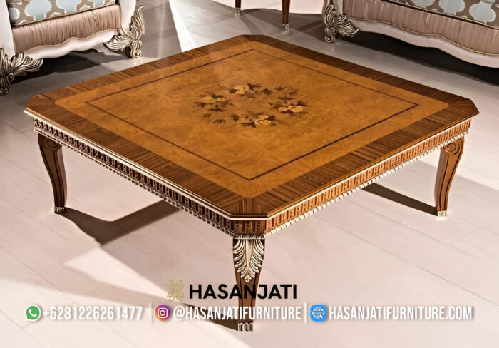 Meja Tamu Ukir Finishing Natural Gold Set Sofa Mewah