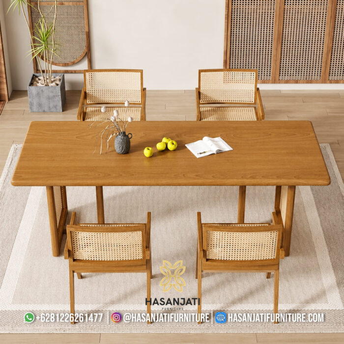 Permukaan Daun Meja Makan Jati Minimalis Panjang Rounded Corner