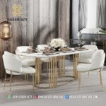 Set Kursi Makan Minimalis Model Bucket Rangka Stainless Gold Kain Putih