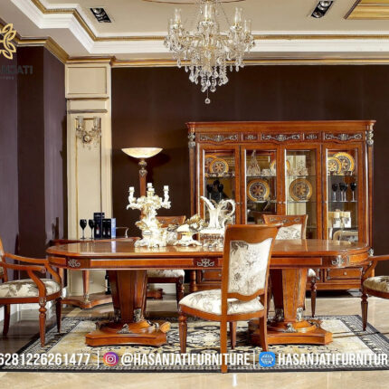 Set Meja Makan Jati Solid Klasik Mewah Italian Style Formasi 8 Kursi