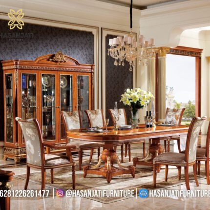 Set Meja Makan Jati Solid Klasik Mewah Royal Empire Formasi 8 Kursi