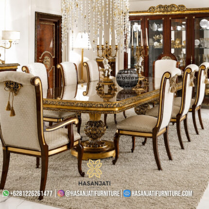 Set-Meja-Makan-Klasik-Mewah -Gold-Leaf-8-Kursi