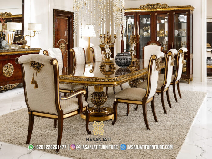 Set-Meja-Makan-Klasik-Mewah -Gold-Leaf-8-Kursi