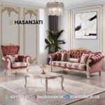 Set Sofa Tamu Klasik Mewah Warna Dusty Pink Gaya Eropa Ukiran Gold