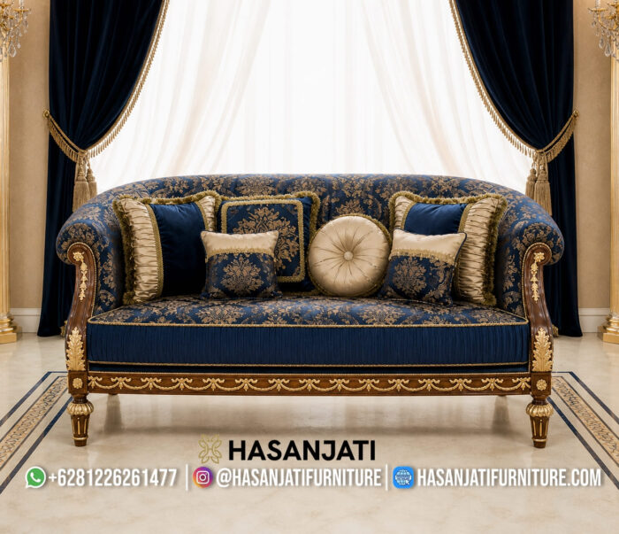 Sofa Sedang 2 Dudukan Klasik Ukiran Gold Leaf Mewah