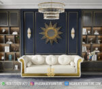Sofa Sedang 2 Dudukan Putih Klasik Modern Aksen Stainless Gold