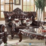 Sofa Sedang 2 Dudukan Ukiran Jati Klasik Mewah Warna Cokelat Kopi