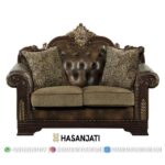 Sofa Sedang 2 Dudukan Ukiran Jati Klasik Mewah Warna Dark Brown