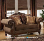 Sofa Sedang 2 Dudukan Ukiran Jati Klasik Mewah Warna Cokelat
