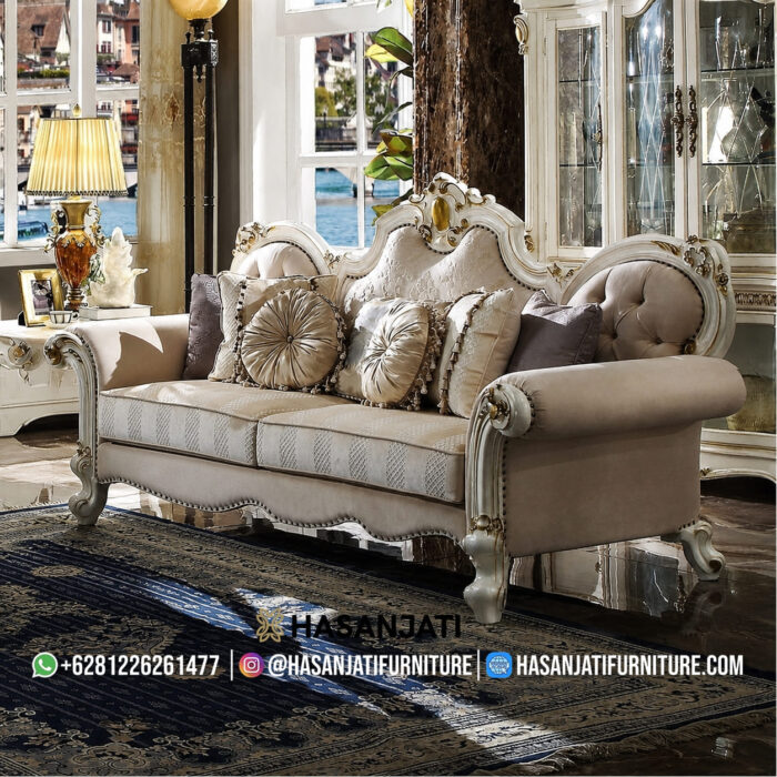 Sofa Sedang 2 Dudukan Ukiran Jepara Duco Gold Gaya Eropa
