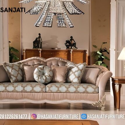 Sofa Panjang 3 Dudukan Warna Champagne Gold Klasik Mewah