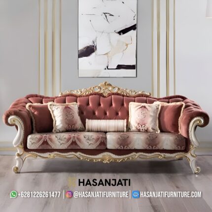 Sofa Panjang 3 Dudukan Warna Dusty Pink Set Sofa Klasik Mewah
