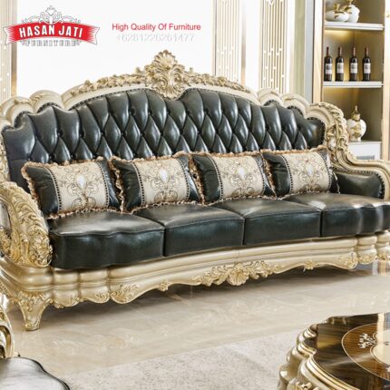 Sofa Panjang 3 Dudukan Warna Hijau Emerald Mewah Set Klasik