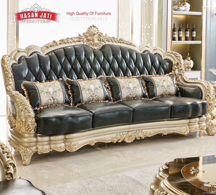 Sofa Panjang 3 Dudukan Warna Hijau Emerald Mewah Set Klasik