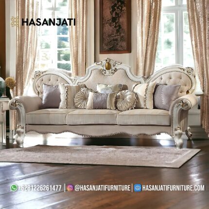 Sofa Panjang 3 Dudukan Warna Putih Tulang Set Sofa Klasik Mewah
