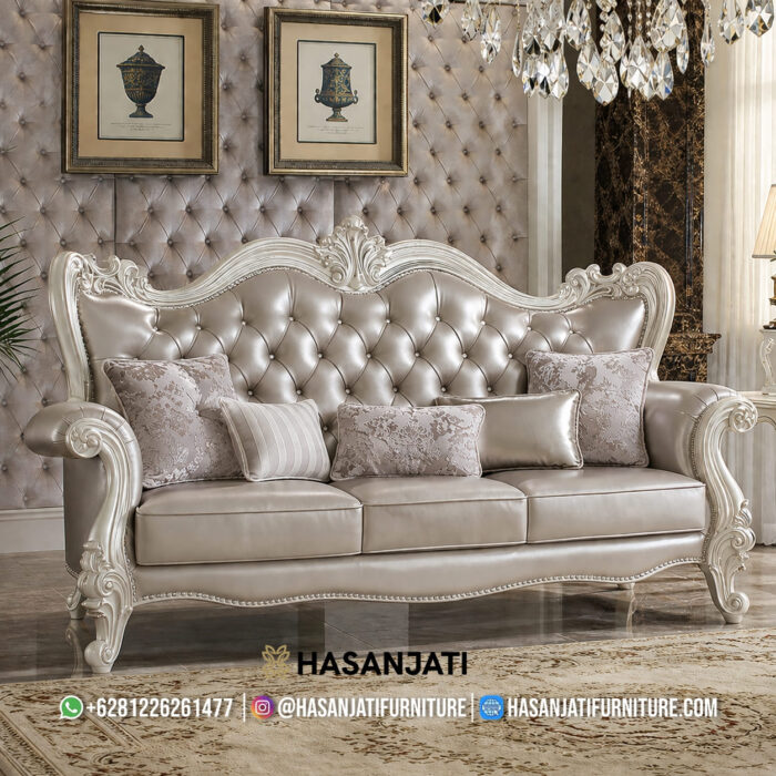 Sofa Panjang 3 Dudukan Ukiran Ivory Set Sofa Tamu Mewah