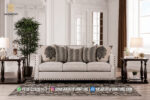 Sofa Panjang 3 Dudukan Warna Grey Aksen Paku Payung Mewah