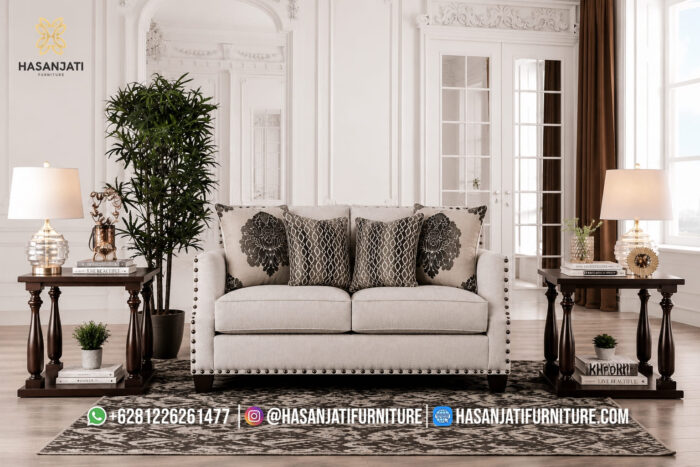 Sofa Sedang 2 Dudukan Klasik Modern Jati Warna Grey
