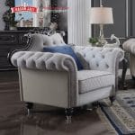 Kursi Single Mewah Warna Abu-Abu Set Sofa Tamu Klasik