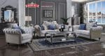 Set Sofa Tamu Klasik Mewah Grey Biru Gaya Eropa Ukiran Dark Silver