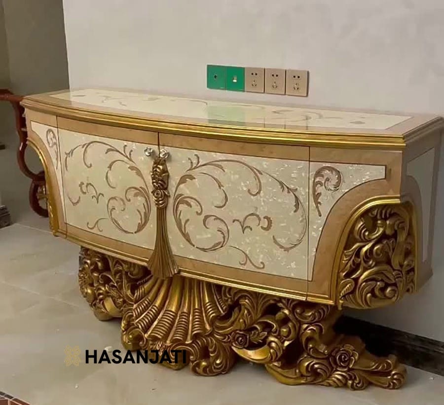 Bufet klasik Eropa Victorian ukiran Jepara mewah nampak samping