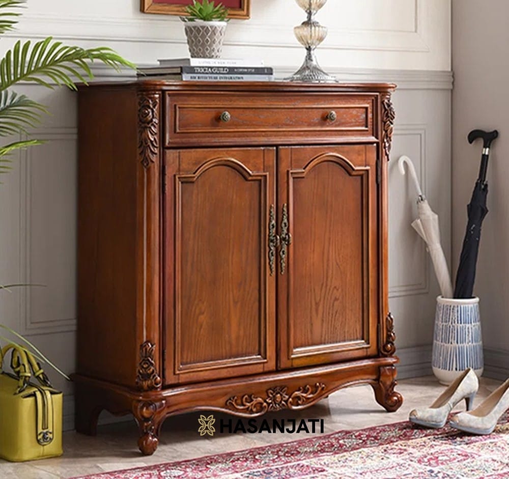 Desain meja bufet jati Jepara warna natural 2 pintu