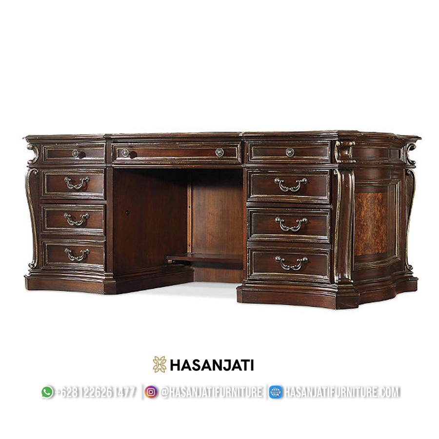 Detail meja kantor jati model klasik asli produk hasan jati furniture
