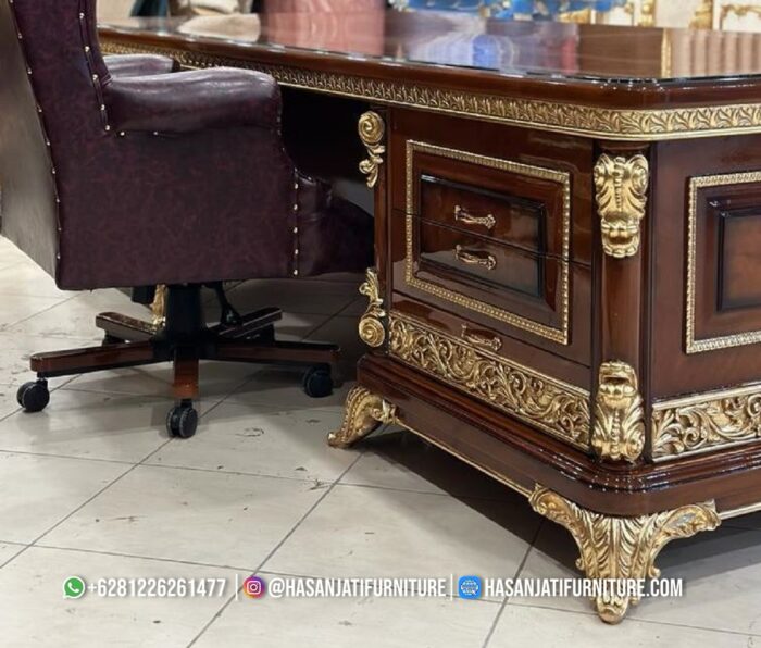 Detail Laci Meja Kantor Direktur Mewah dan Kursi Hidrolik Putar