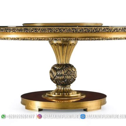 Detail Pilar Kaki Pedestal Tunggal Meja Makan Bundar Ukiran Emas