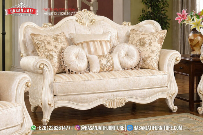 Detail Sofa 2 Dudukan Set Sofa Tamu Klasik Cream Mewah Gaya Eropa