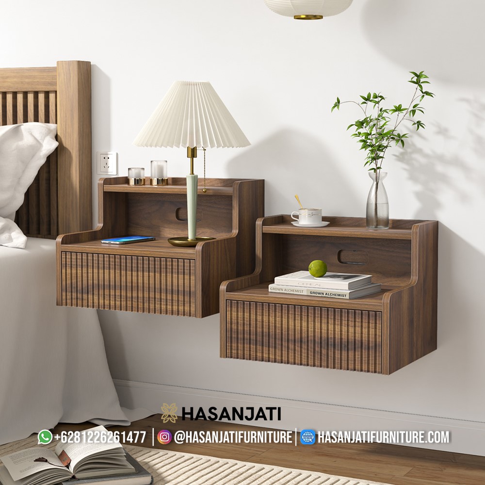 Meja nakas tempel dinding warna brown mudah bergaya modern elegan