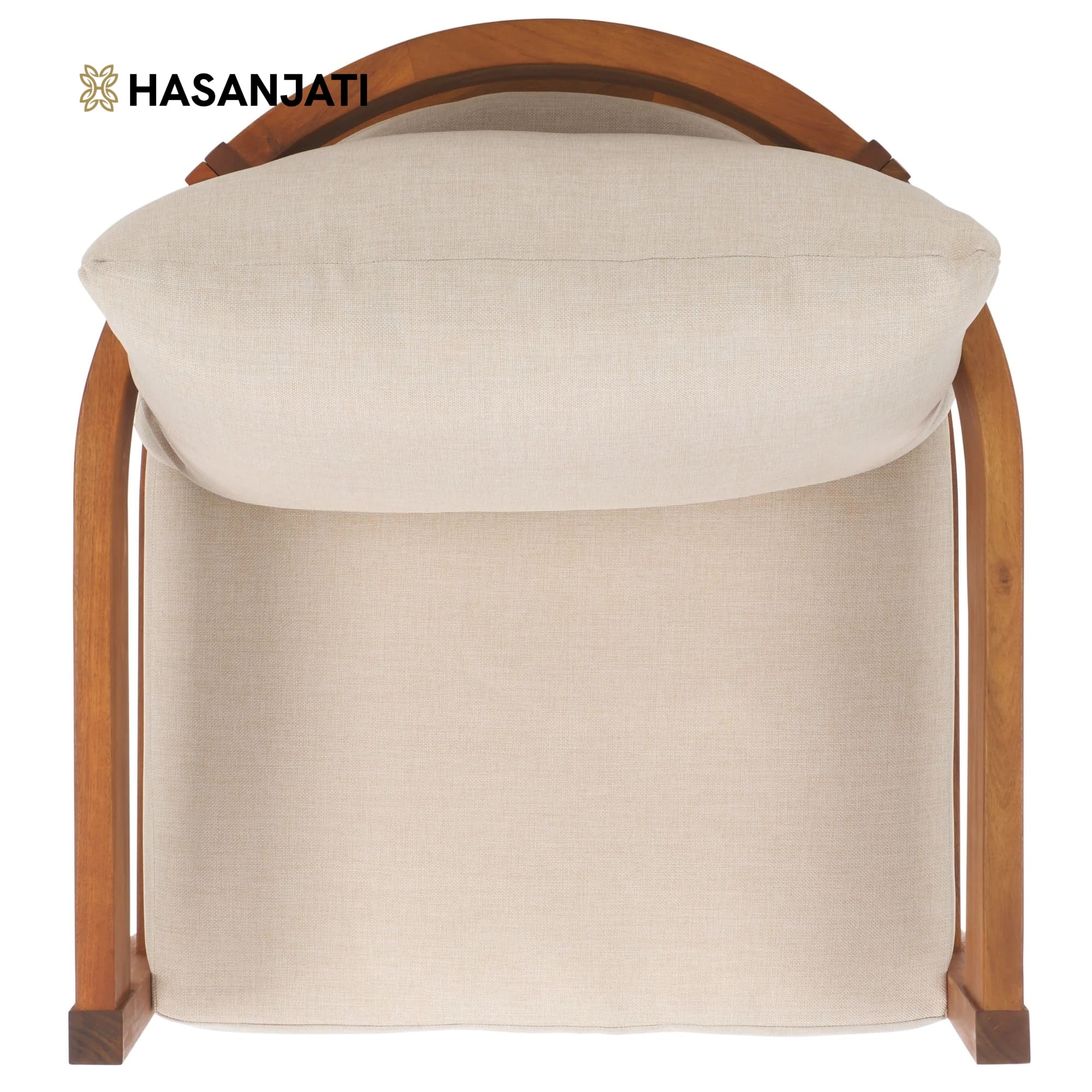 Tampak atas Kaiiden kursi teras lounge minimalis modern bahan kayu jati dengan dudukan dan sandaran tebal