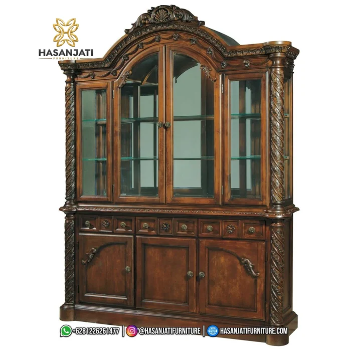 Lemari Hias Jati North Shore Mewah 3 Pintu Kaca - Gambar 2