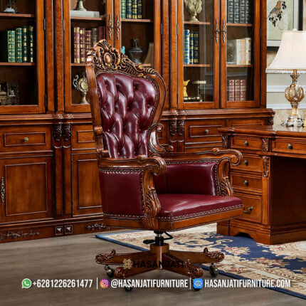 Kursi Kantor Direktur Mewah Ukiran Klasik Caesar Sandaran Tinggi