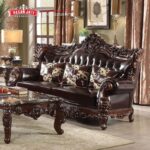 Sofa Panjang 3 Dudukan Kulit Coffee Brown Set Sofa Mewah