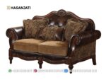 Sofa Sedang 2 Dudukan Ukiran Jati Klasik Mewah Warna Brown