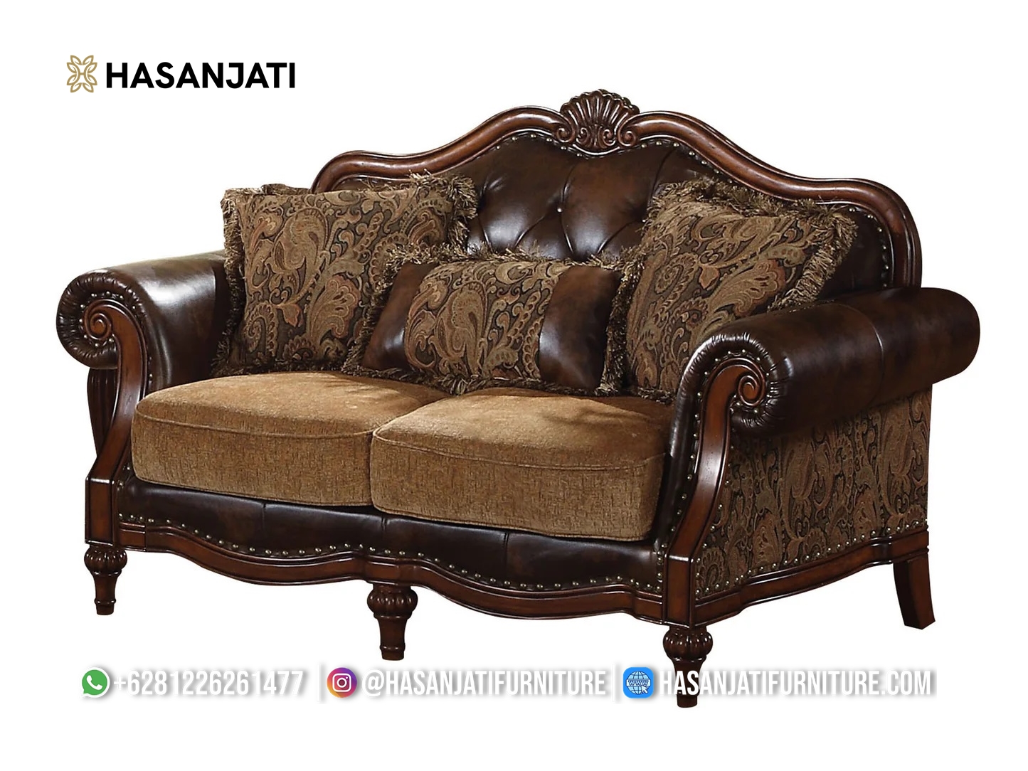 kursi tamu jati klasik 2 dudukan desain klasik elegan untuk ruang tamu