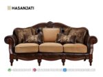 Sofa Panjang 3 Dudukan Kayu Jati Warna Cokelat Set Sofa Mewah