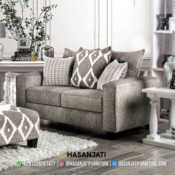 Sofa Sedang Minimalis Mewah 2 Seater Grey Jepara