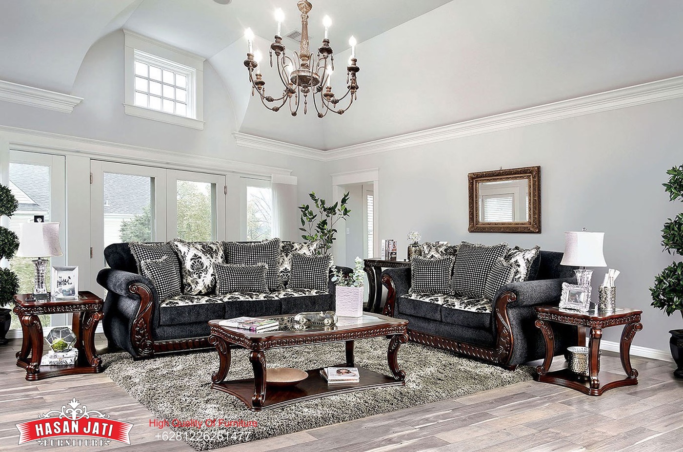 set kursi tamu klasik jati jepara 3 2 1 kayu natural brown elegan untuk ruang tamu