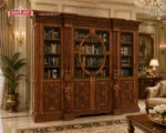 Lemari Buku Jati Renaissance 4 Pintu Kaca Oval