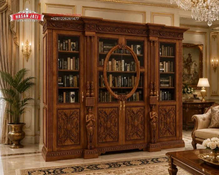 Lemari Buku Jati Renaissance 4 Pintu Kaca Oval Jepara Lemari Buku Jati Renaissance 4 Pintu Kaca Oval - Gambar 1