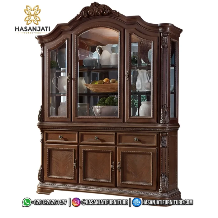 Lemari Hias Jati Charmond 3 Pintu Kaca Mewah - Gambar 2