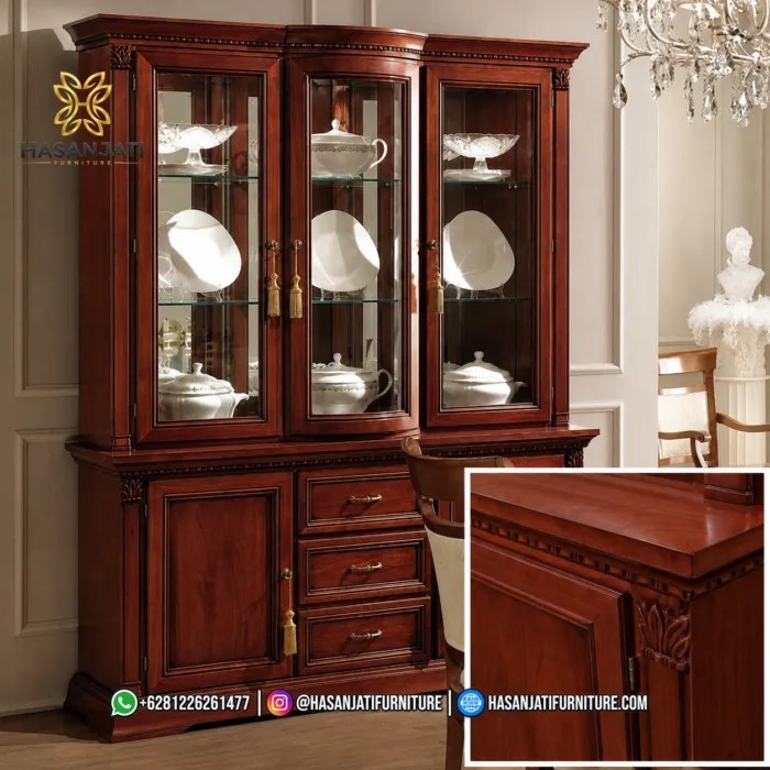 Lemari Hias Jati Treviso 3 Pintu Kaca - Gambar 3
