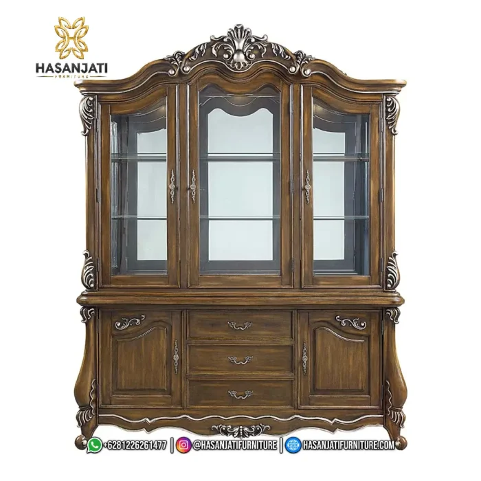 Lemari Hias Jati Latisha Mewah 3 Pintu Kaca - Gambar 2