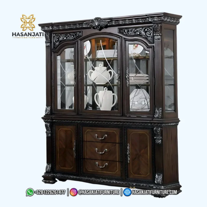 Lemari Hias Jati Promenade 3 Pintu Kaca Mewah - Gambar 2