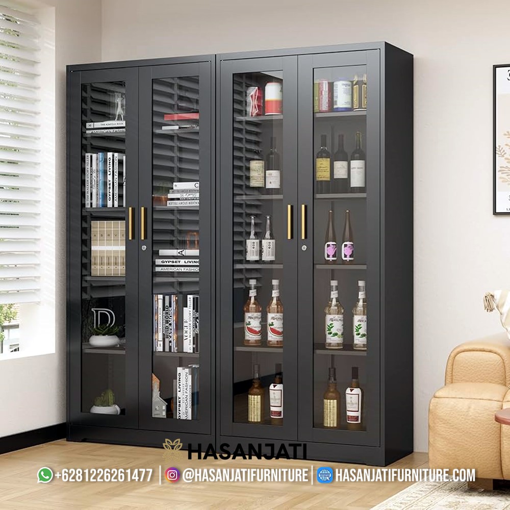 Lemari pajangan minimalis 4 pintu kaca, display koleksi anggur