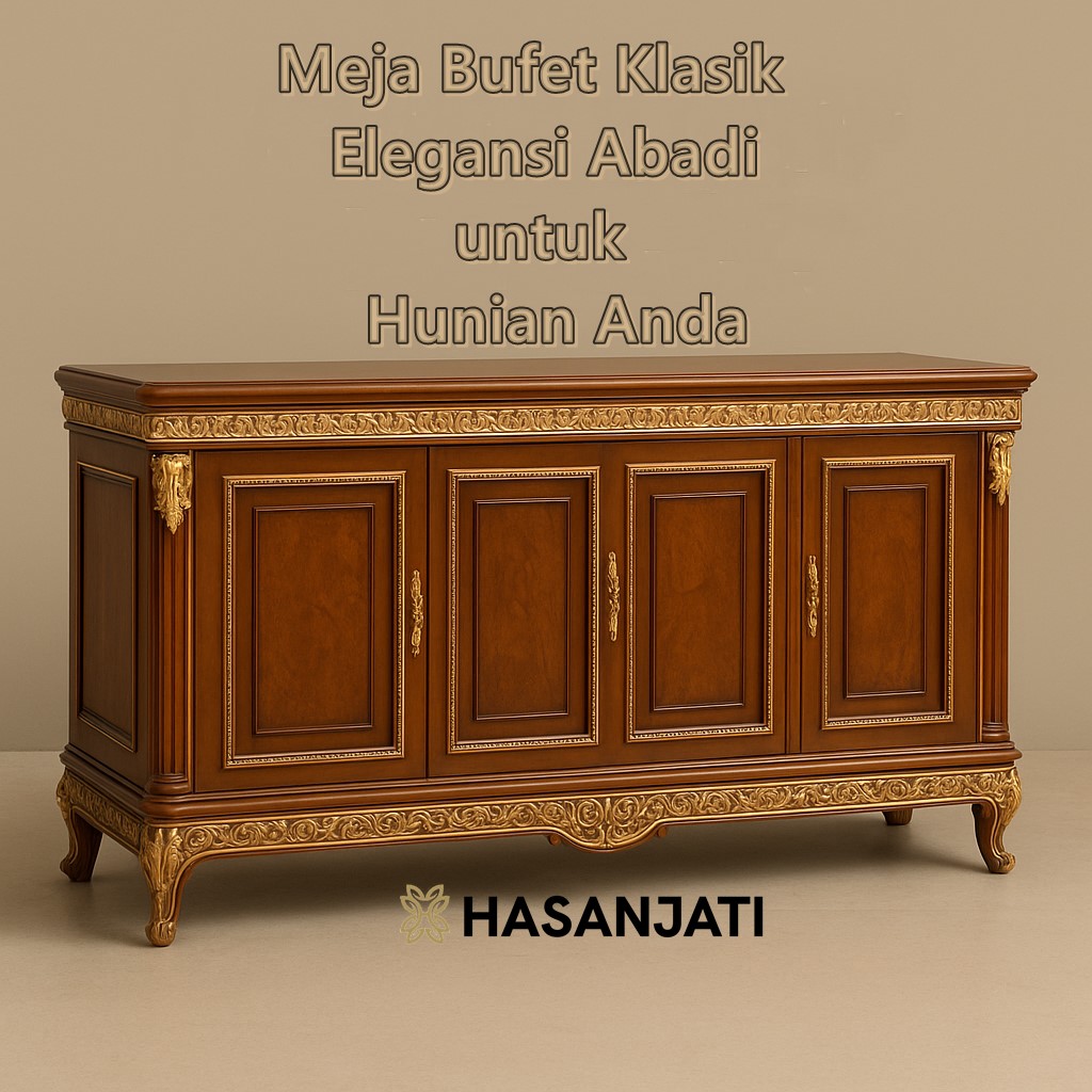 Meja bufet klasik kayu jati ukiran Jepara elegan, cocok untuk ruang tamu maupun ruang makan